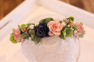 Floral tie  - Navy blush