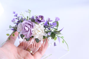 Floral hair comb - Violet fields